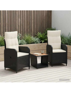Set Lounge da Giardino 3 pz Nero e Bianco Crema