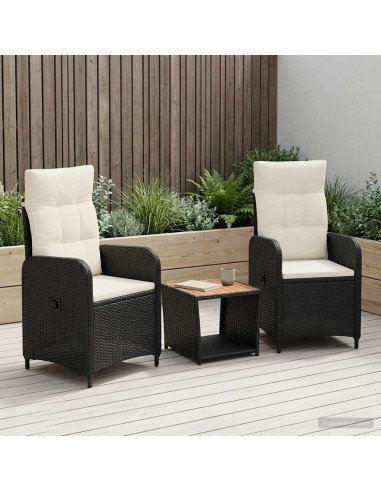 Set Lounge da Giardino 3 pz Nero e Bianco Crema