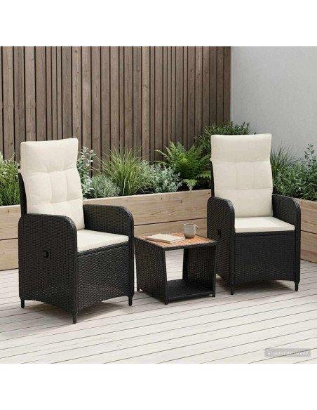 Set Lounge da Giardino 3 pz Nero e Bianco Crema
