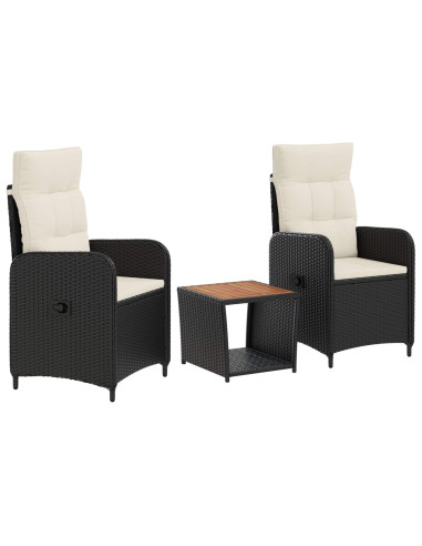 Set Lounge da Giardino 3 pz Nero e Bianco Crema