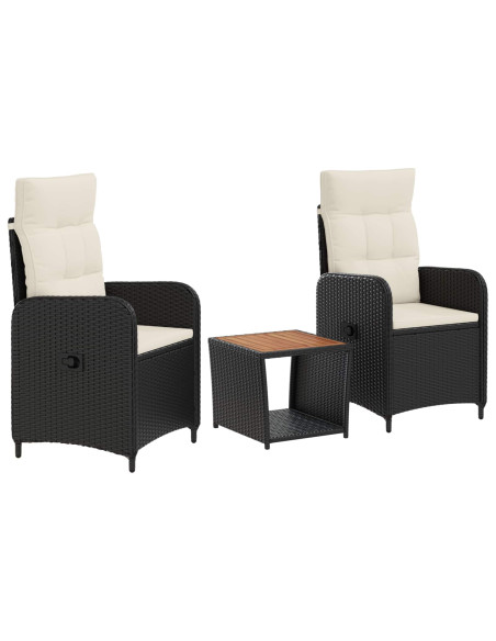 Set Lounge da Giardino 3 pz Nero e Bianco Crema