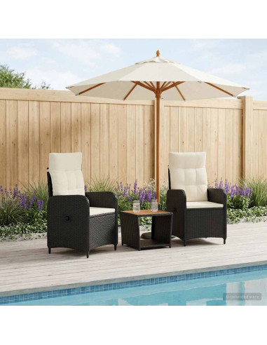 Set Lounge da Giardino 3 pz Nero e Bianco Crema