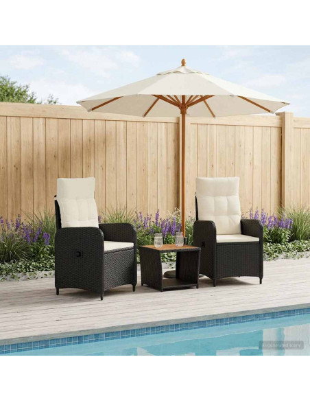 Set Lounge da Giardino 3 pz Nero e Bianco Crema