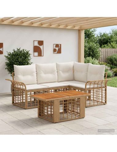 Set Divano da Giardino 5 pz Naturale e Bianco Crema polyrattan