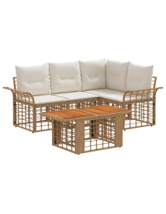 Set Divano da Giardino 5 pz Naturale e Bianco Crema polyrattan 2
