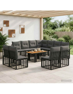Set Divano da Giardino 12 pz Nero e Grigio scuro polyrattan