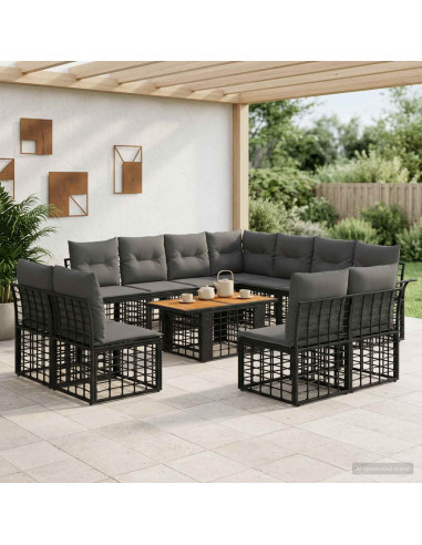Set Divano da Giardino 12 pz Nero e Grigio scuro polyrattan