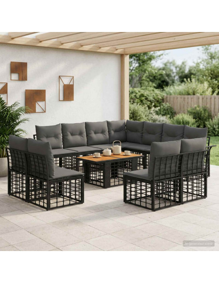 Set Divano da Giardino 12 pz Nero e Grigio scuro polyrattan