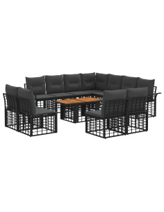 Set Divano da Giardino 12 pz Nero e Grigio scuro polyrattan 2