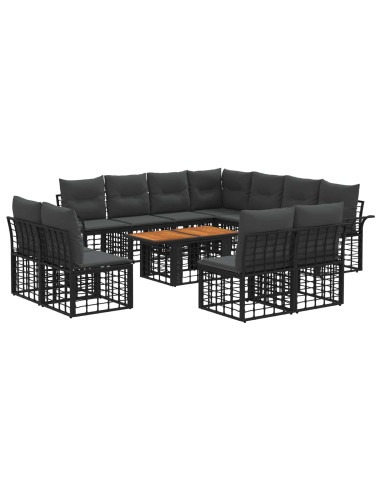 Set Divano da Giardino 12 pz Nero e Grigio scuro polyrattan