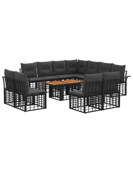 Set Divano da Giardino 12 pz Nero e Grigio scuro polyrattan