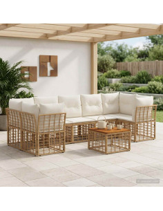 Set di divani da esterno 8 pz Naturale e Bianco Crema