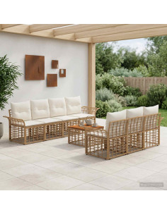 Set di divani da esterno 8 pz Naturale e Bianco Crema