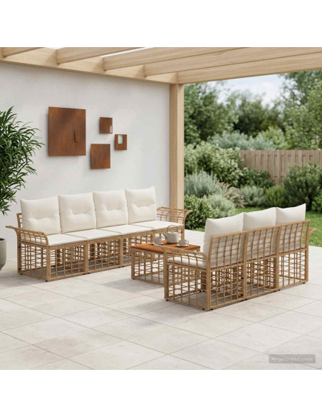 Set di divani da esterno 8 pz Naturale e Bianco Crema