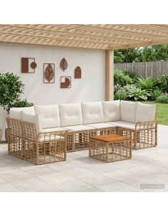 Set di divani da esterno 8 pz Naturale e Bianco Crema