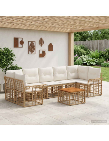 Set di divani da esterno 8 pz Naturale e Bianco Crema