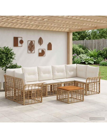 Set di divani da esterno 8 pz Naturale e Bianco Crema