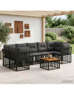 Set di divani da esterno 8 pz Nero e Grigio scuro polyrattan