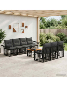 Set di divani da esterno 8 pz Nero e Grigio scuro polyrattan