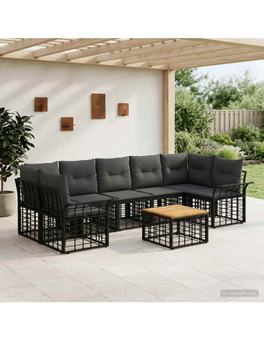 Set di divani da esterno 8 pz Nero e Grigio scuro polyrattan