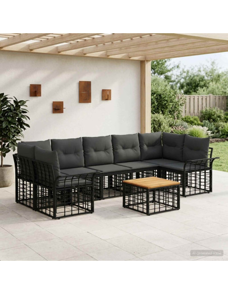 Set di divani da esterno 8 pz Nero e Grigio scuro polyrattan