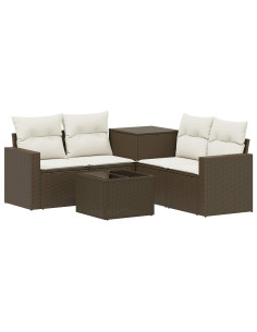 Set di divani 6 pz Marrone e Bianco Crema 2