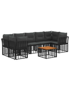 Set di divani da esterno 8 pz Nero e Grigio scuro polyrattan 2