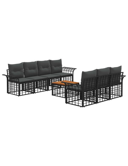 Set di divani da esterno 8 pz Nero e Grigio scuro polyrattan