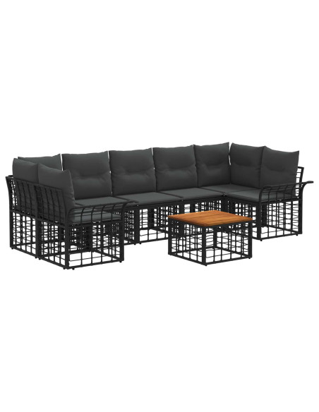 Set di divani da esterno 8 pz Nero e Grigio scuro polyrattan