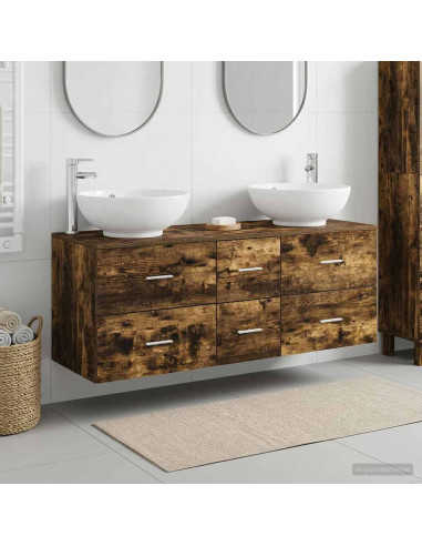 Set di mobili per il bagno 3 pz Rovere Fumo 49,5 x 44,5 x 65 cm