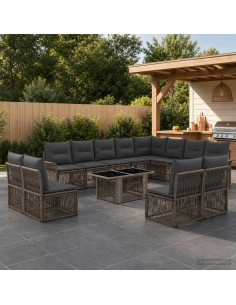Set Divano da Giardino 13 pz Grigio e Grigio Scuro polyrattan