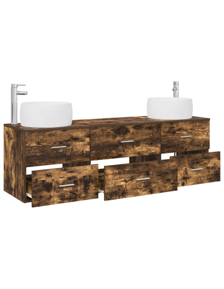 Set di mobili per il bagno 3 pz Rovere Fumo 49,5 x 44,5 x 66 cm
