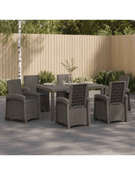 Set da Pranzo per Giardino 7 pz Grigio chiaro e Antracite PP