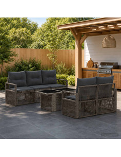 Set Divano da Giardino 6 pz Grigio e Grigio Scuro polyrattan