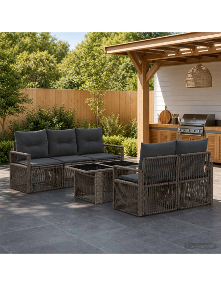 Set Divano da Giardino 6 pz Grigio e Grigio Scuro polyrattan