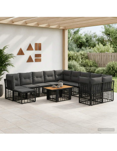 Set Divano da Giardino 12 pz Nero e Grigio scuro polyrattan