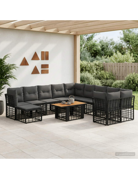 Set Divano da Giardino 12 pz Nero e Grigio scuro polyrattan