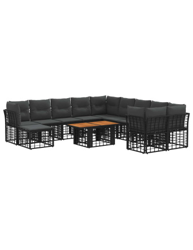 Set Divano da Giardino 12 pz Nero e Grigio scuro polyrattan