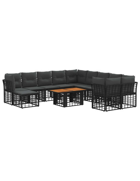 Set Divano da Giardino 12 pz Nero e Grigio scuro polyrattan