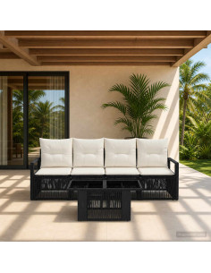 Set Divano da Giardino 5 pz Nero e Bianco Crema polyrattan