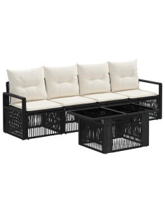Set Divano da Giardino 5 pz Nero e Bianco Crema polyrattan 2