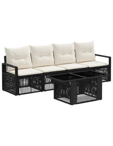 Set Divano da Giardino 5 pz Nero e Bianco Crema polyrattan