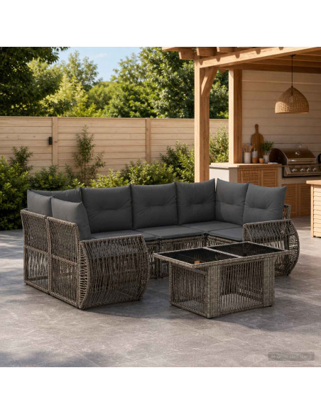 Set Divano da Giardino 7 pz Grigio e Grigio Scuro polyrattan