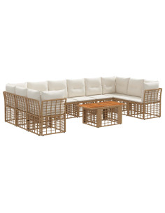 Set Divano da Giardino 11 pz Naturale e Bianco Crema polyrattan 2