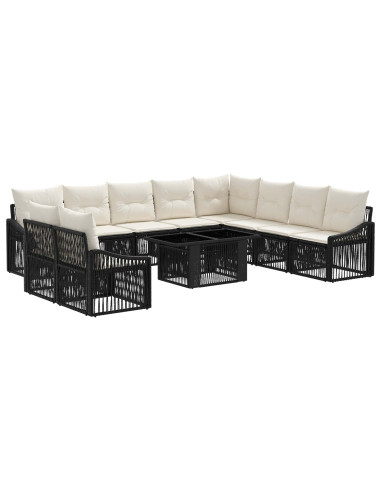 Set Divano da Giardino 11 pz Nero e Bianco Crema polyrattan