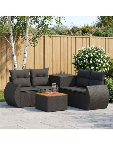 Set di divani 6 pz Nero Rattan sintetico e Acciaio