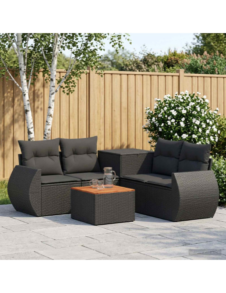 Set di divani 6 pz Nero Rattan sintetico e Acciaio