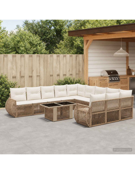 Set Divano da Giardino 12 pz Beige e Bianco Crema polyrattan