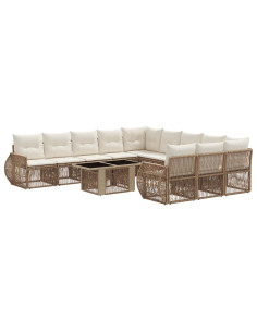 Set Divano da Giardino 12 pz Beige e Bianco Crema polyrattan 2