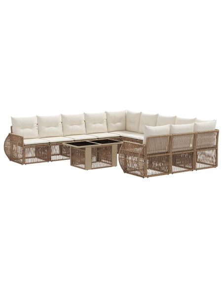 Set Divano da Giardino 12 pz Beige e Bianco Crema polyrattan
